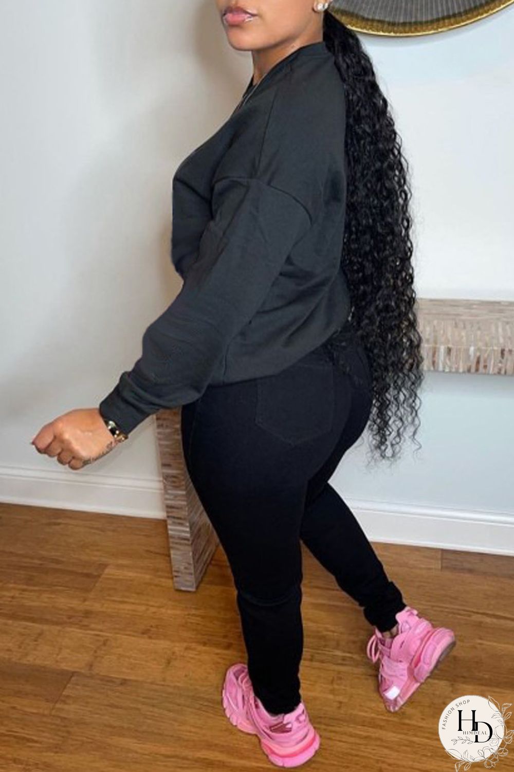 Black Sweet Cute Print Patchwork O Neck Tops