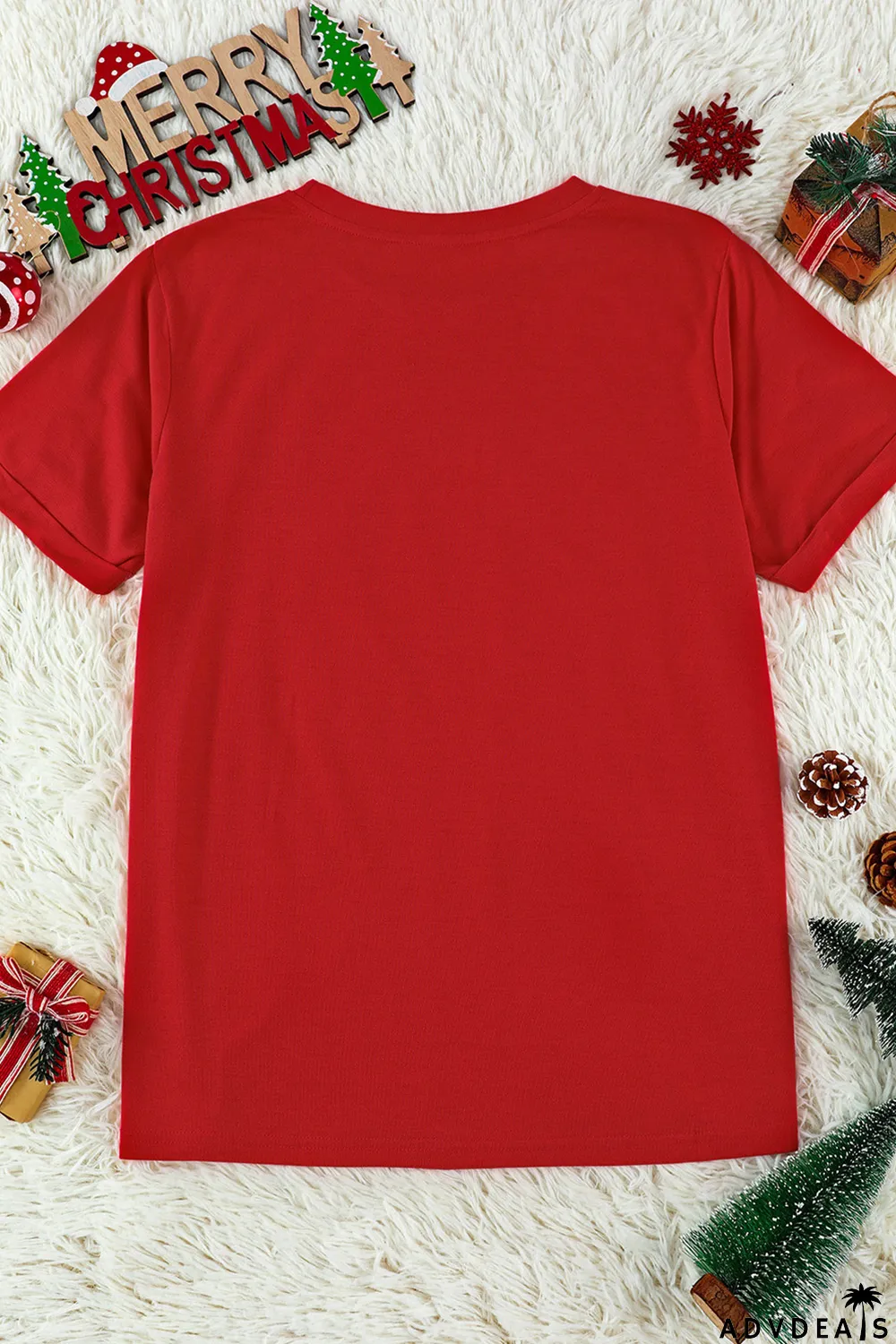 Red Merry Christmas Trees Graphic Print Short Sleeve T Shirt