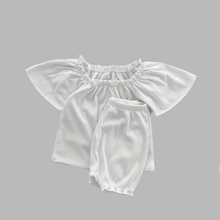 Baby Solid Color Puff Sleeve Pajamas Set