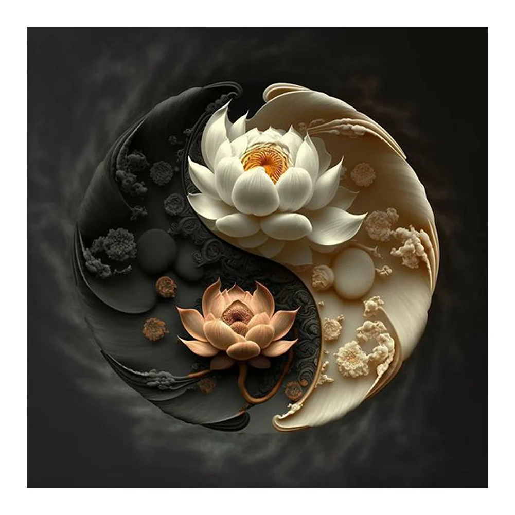 Full Round Diamond Painting - Lotus Yin Yang Symbol(30*30cm)