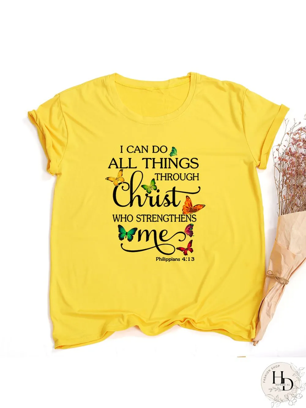 Butterfly Can All Things Philippians Women Aesthetic Graphic Shirts Casual Christian Jesus