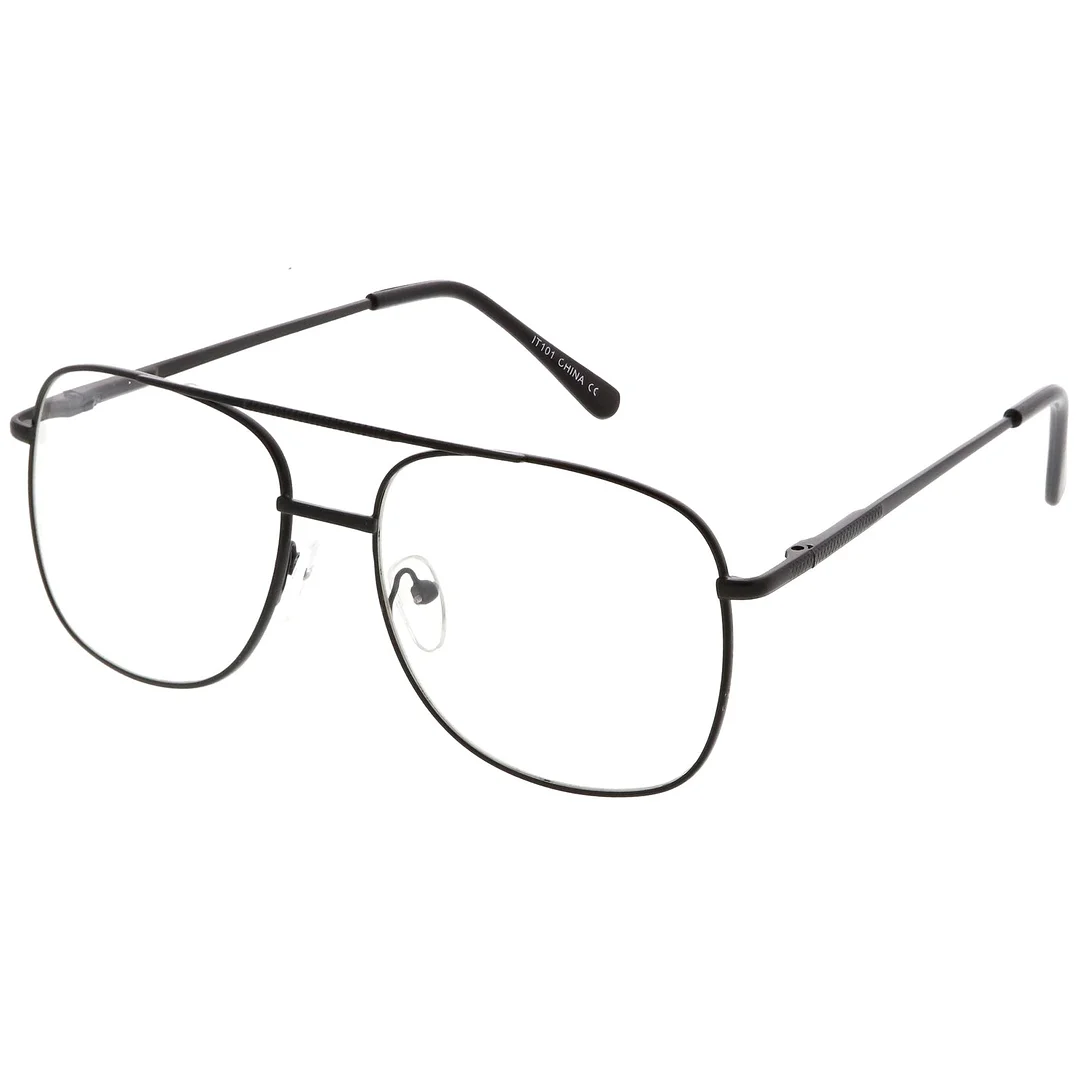 Classic Metal Aviator Glasses Double Crossbar Square Clear Lens 55mm