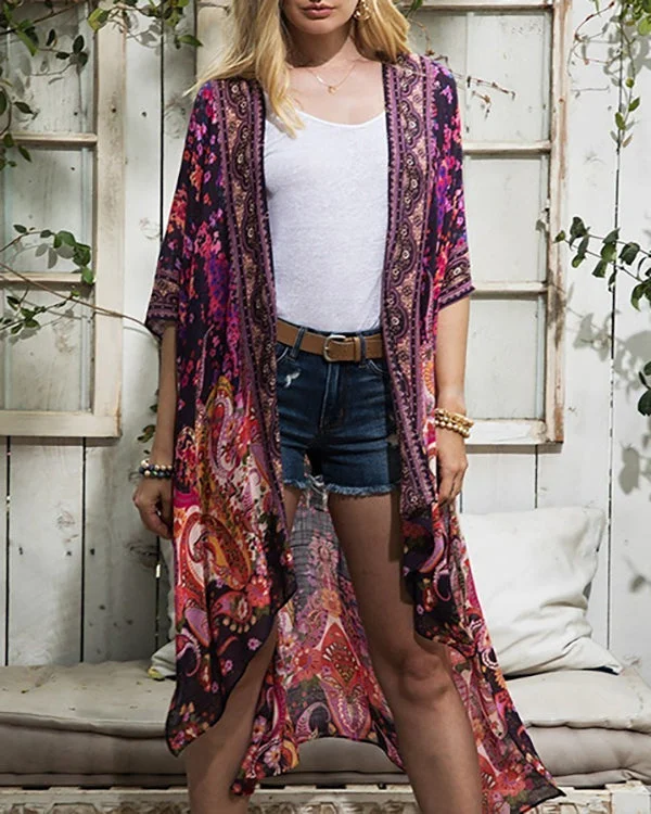 Flower Long Sleeve See-through Beach Cardigan