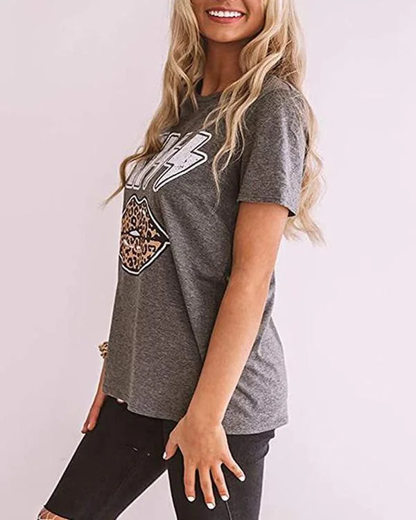 leopard kiss lips t shirt tee p125547