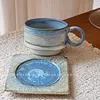 Retro Handmade Cartoon Style Blue and White Purple Clay Coffee Cup and Saucer