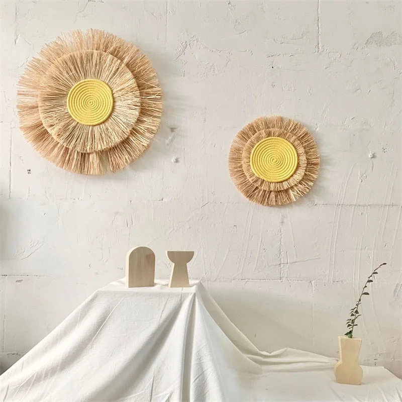 INS Abject Style Woven Straw Hanging Wall Ornaments Boho Macrame Braided Moroccan Tapestry Craft Rustic Homestay Farmhouse Decor