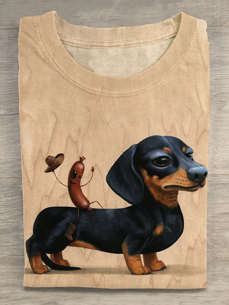 Vintage Cute Dog Dachshund Art Print T-shirt