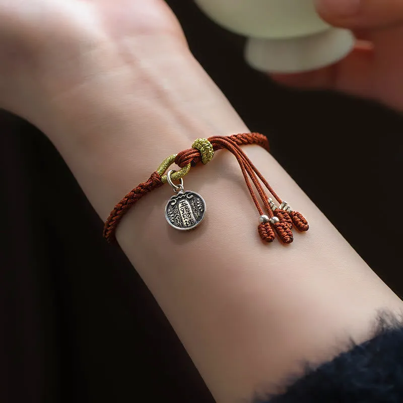 Handmade 925 Sterling Silver Five Directions Gods of Wealth Luck Protection String Braid Bracelet