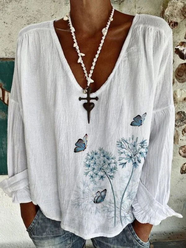 V Neck Long Sleeve Casual Shirts & Tops