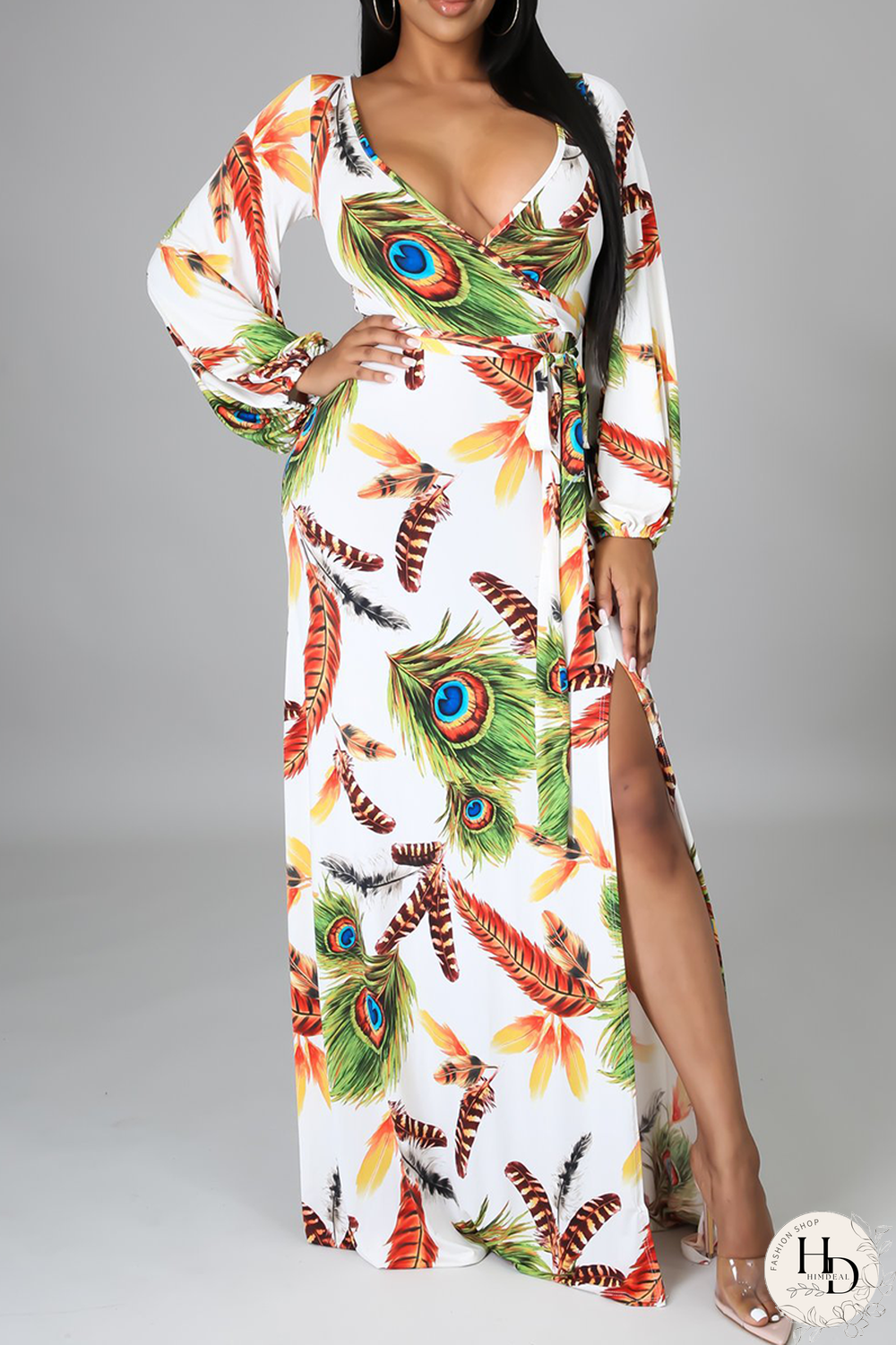 White Casual Print Draw String V Neck Cake Skirt Dresses