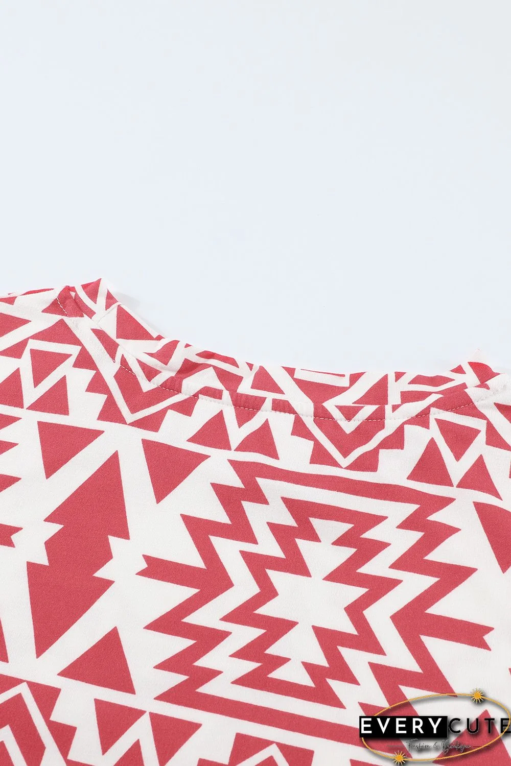 Red Aztec Print Splicing Pocket Long Sleeve Top