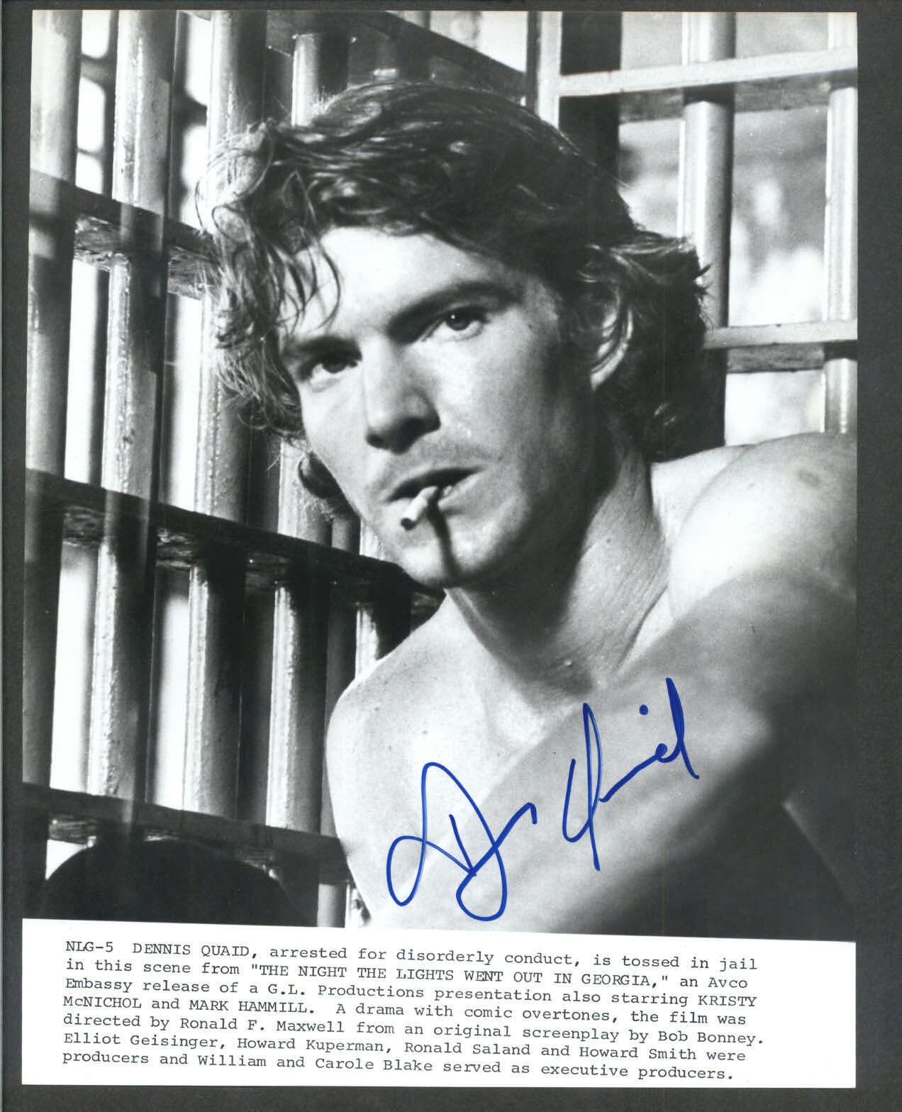 Dennis Quaid - Signed 8x10 Autograph Movie Still - The Night the Lights Went Ou