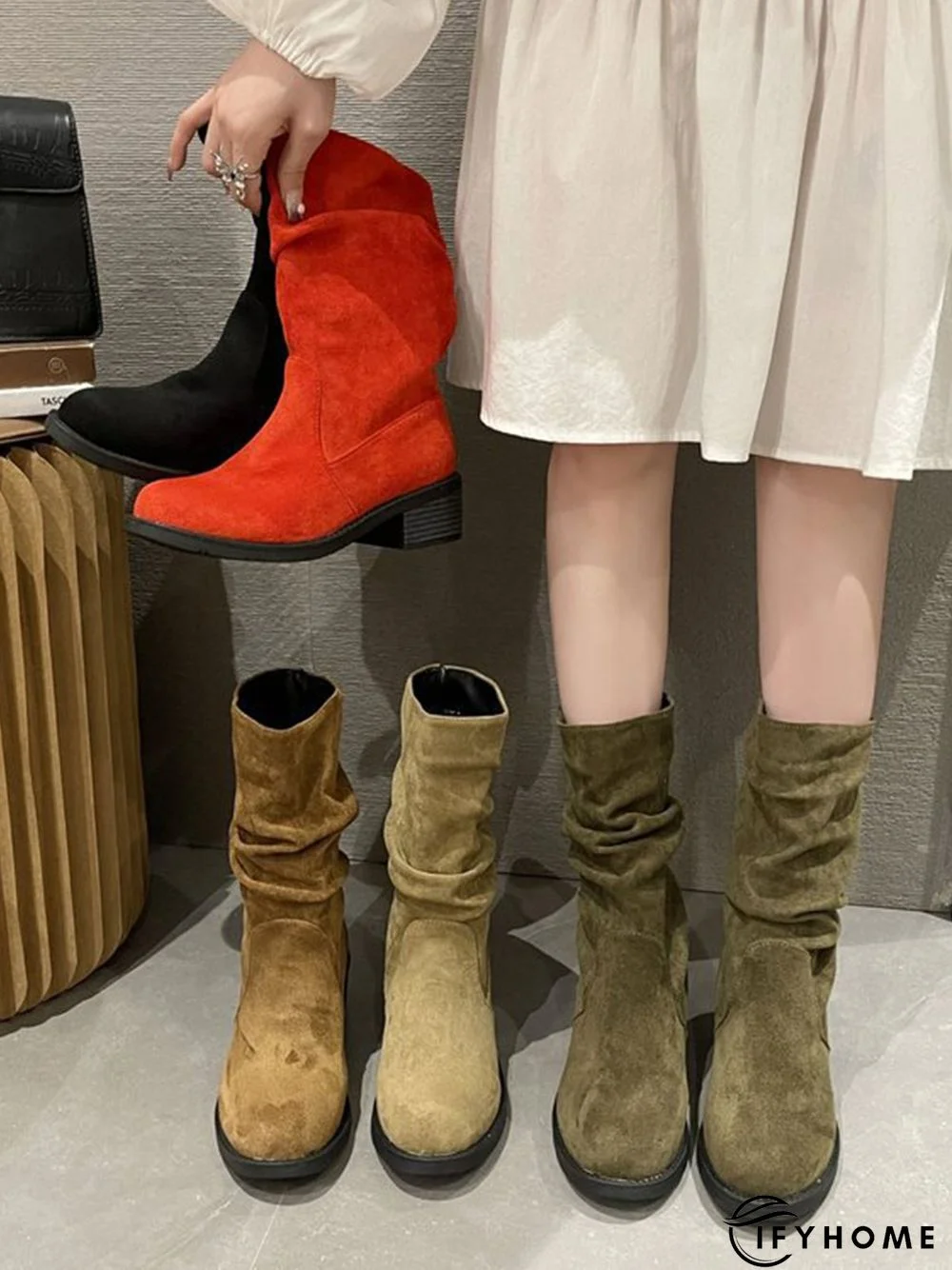 Faux Suede Slip On Slouchy Boots | IFYHOME