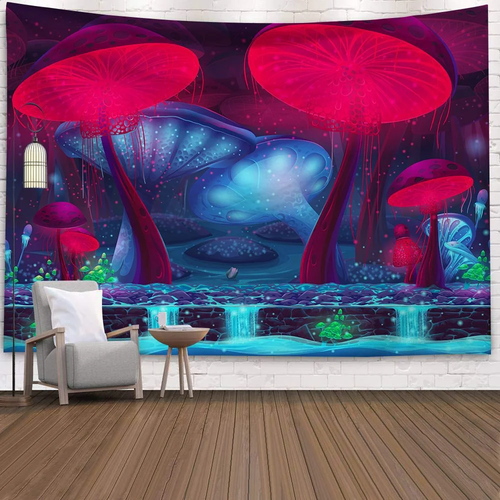 Hippy Psychedelic Dreamlike Mushroom Tapestry Home Bedroom Abstract Trippy Fairy Tale Wall Hanging Tapestry Decor Beach Towel