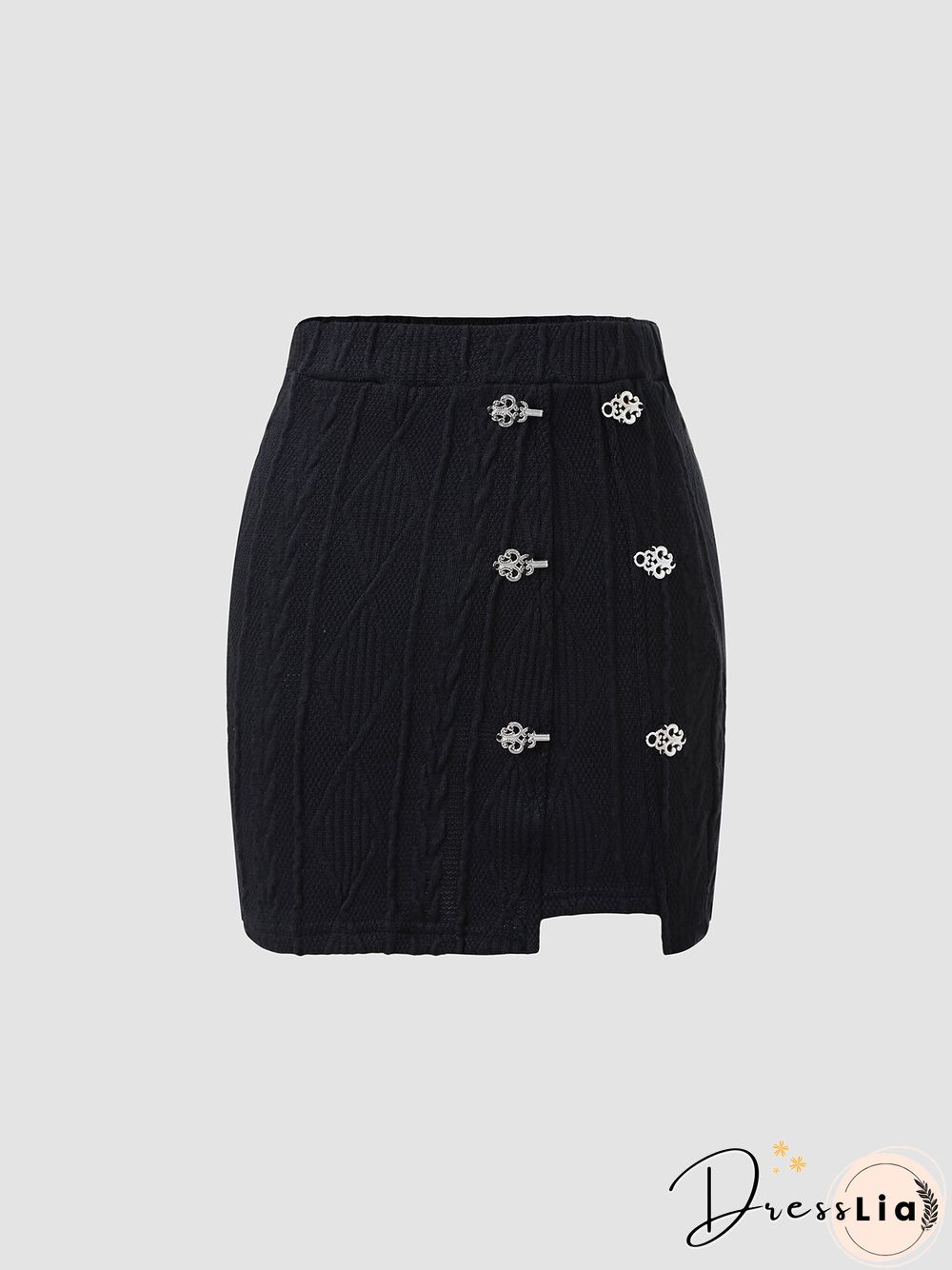 Metal Decor Asymmetrical Hem Knit Mini Skirt