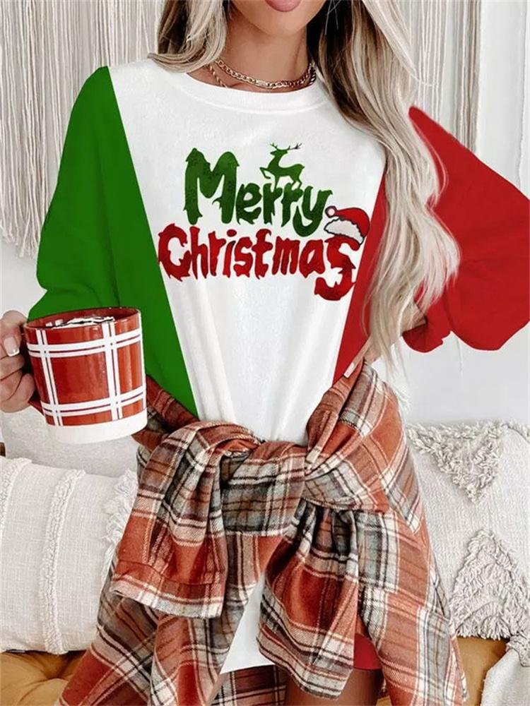 Merry Christmas Color Block Sweatshirt Mini Dress