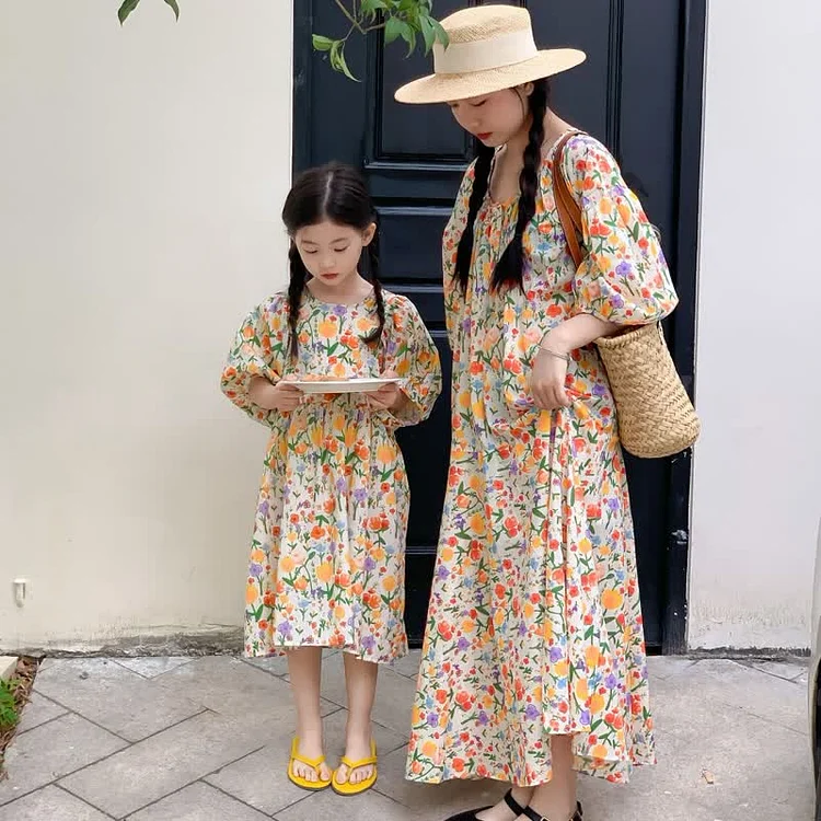 Mommy and Me Flower Crew Neck Dress