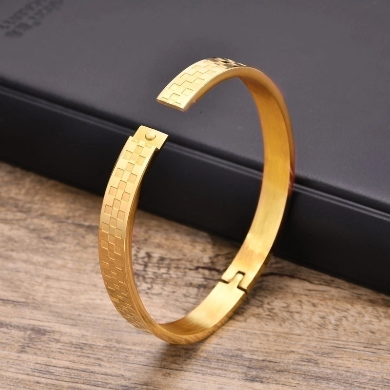 Minimalist Classic Style Plaid 304 Stainless Steel Bangle In Bulk