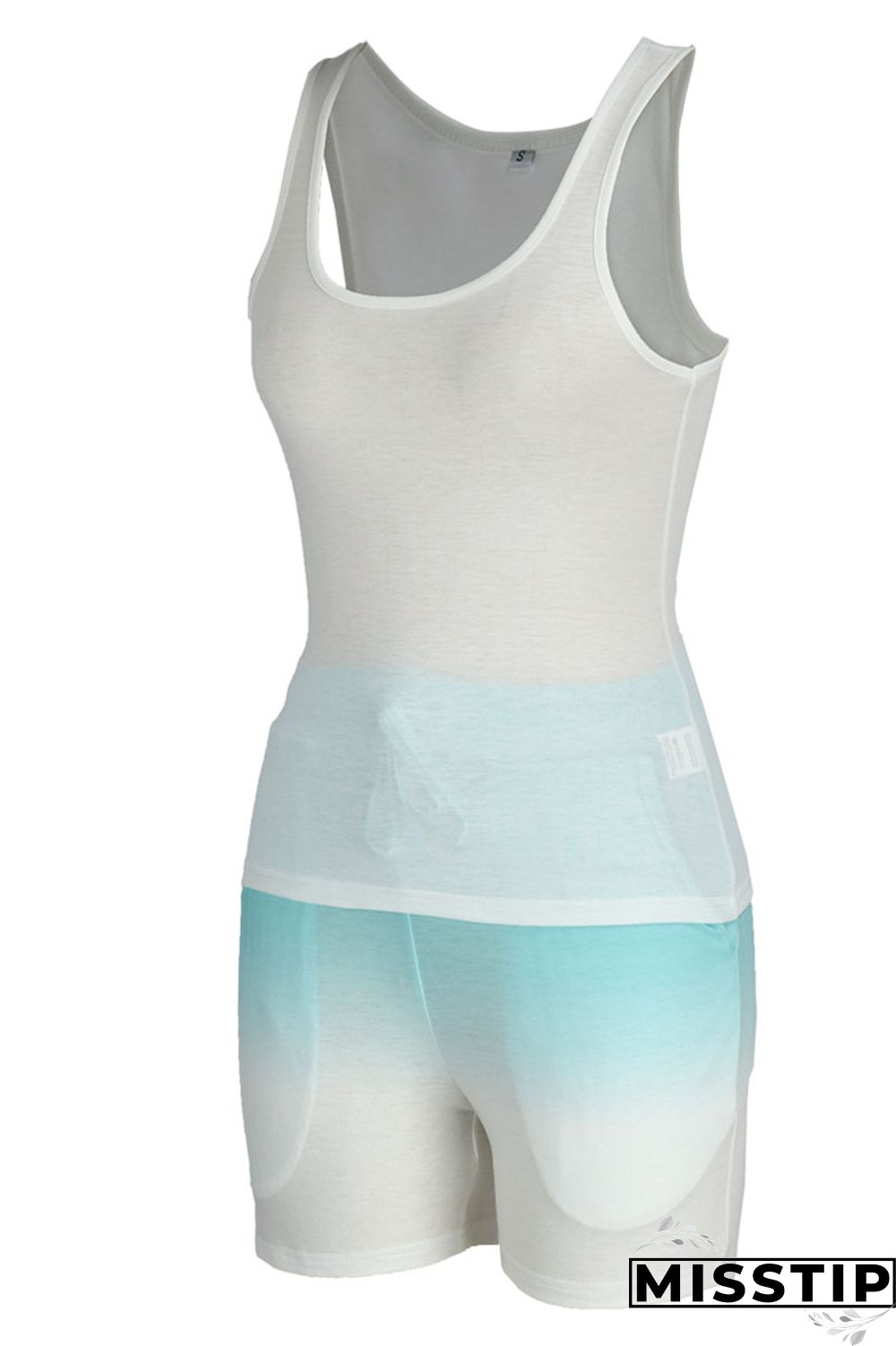 Fluorescent Green Casual Gradual Change Print Patchwork U Neck Sleeveless Two Pieces