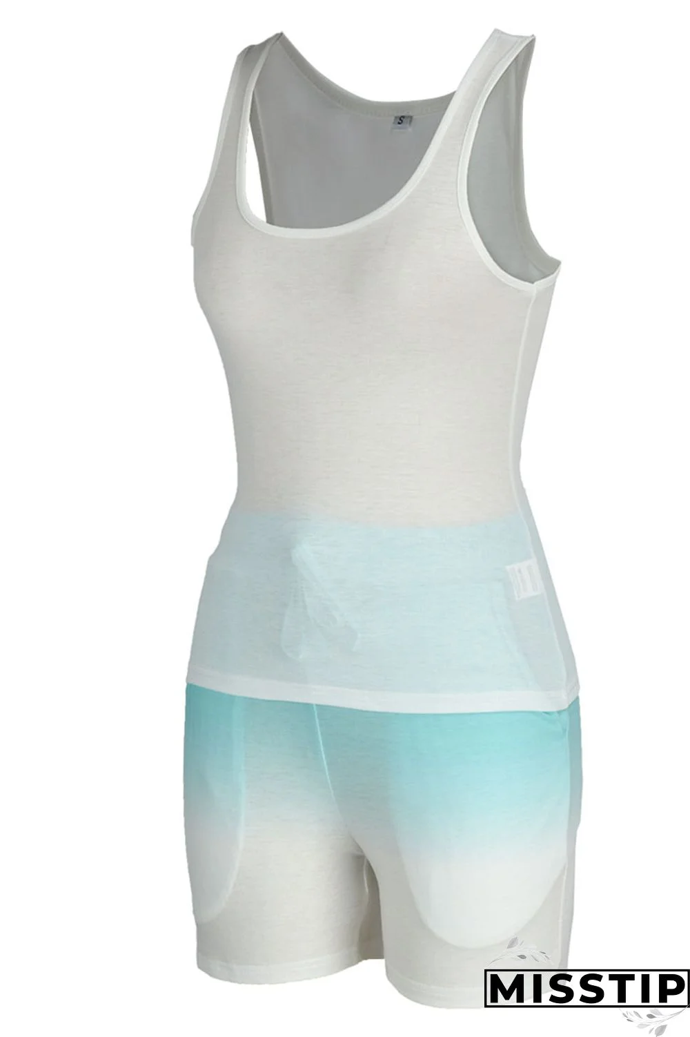 Fluorescent Green Casual Gradual Change Print Patchwork U Neck Sleeveless Two Pieces