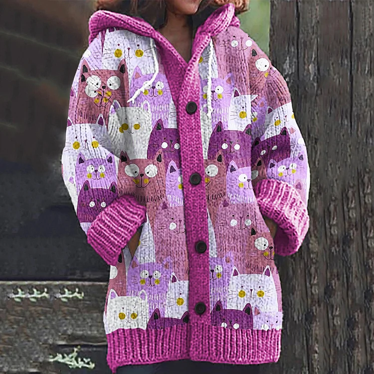 Lovely Cats World Pattern Cozy Cardigan Sweater