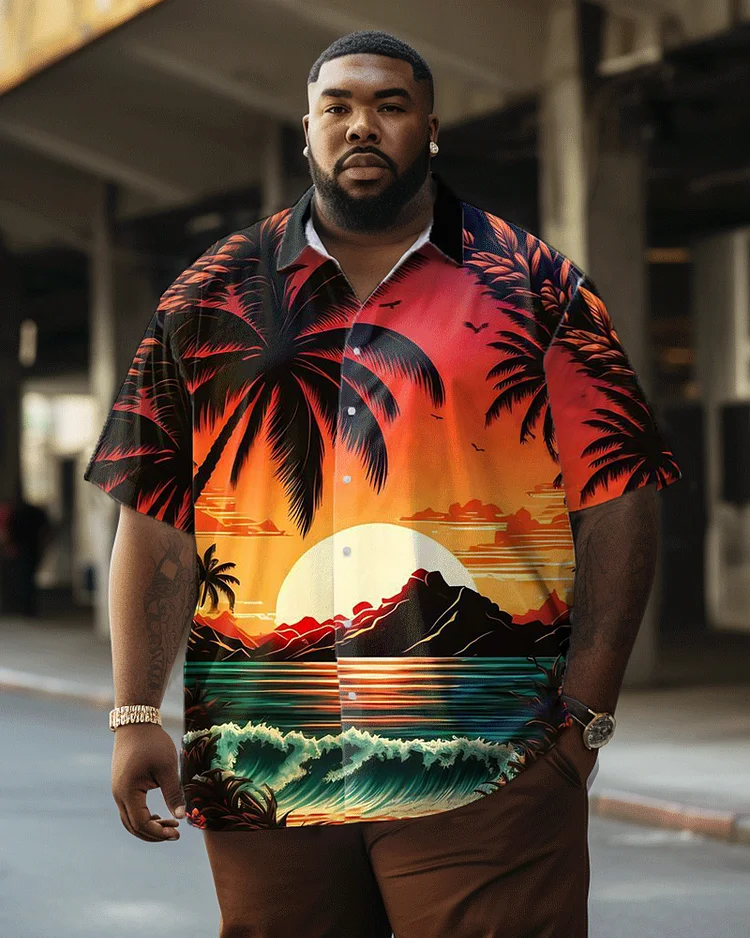 Sunset Vacation Print Men's Oversized Hawaiian Shirt