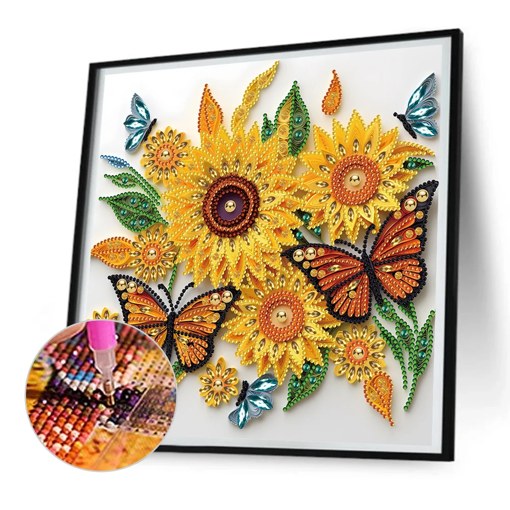 Diamond Painting - Partial Special Shaped Drill - Sunflower Butterfly(30*30cm)