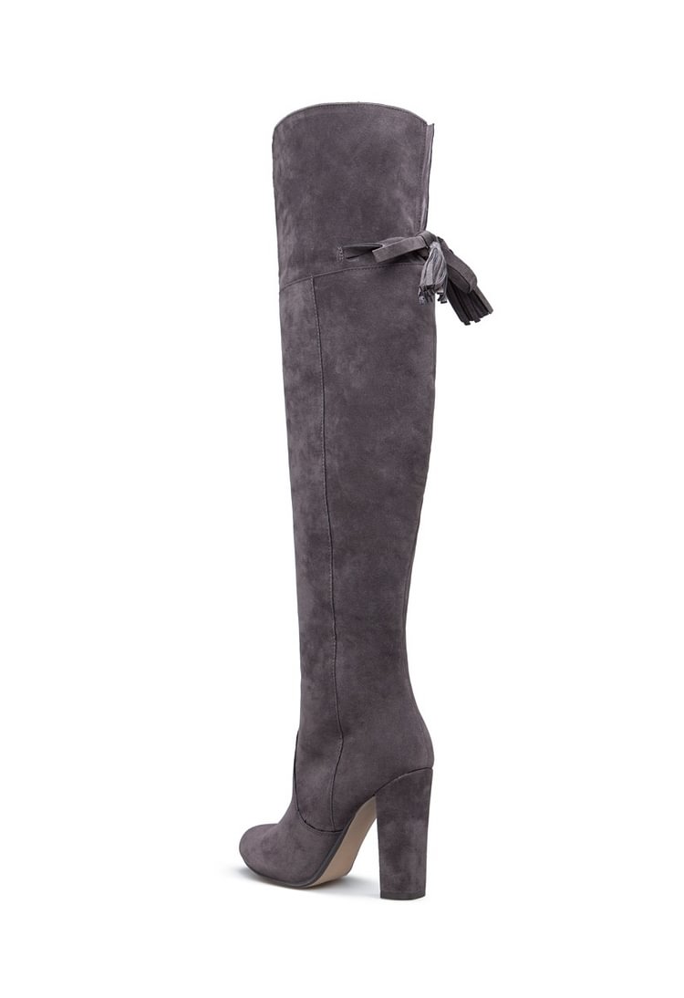 Grey Chunky Heel Boots Over-the-knee Boots |FSJ Shoes