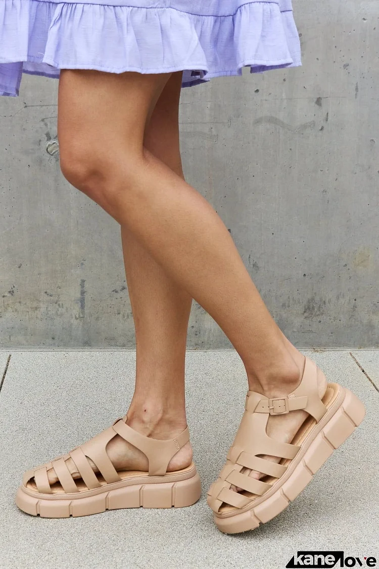 Qupid Platform Cage Stap Sandal in Tan