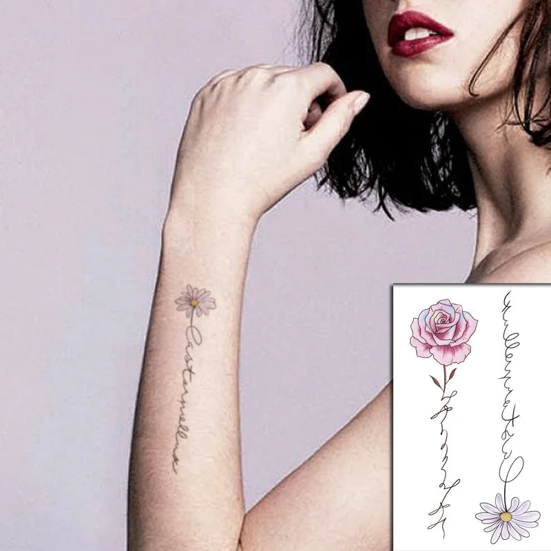Sketch Rose Flowers Waterproof Temporary Tattoo Sticker Hand Lines Design Fake Tattoos Flash Tatoos Arm Chest Body Art for Women