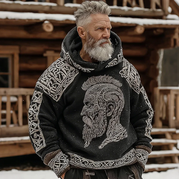Men's Retro Viking Warrior Ivar The Boneless Art Pattern Casual Hoodie