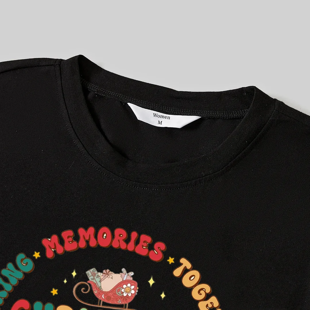 "Making Memories Together Christmas Crew 2024" Print Black Top with Red & Green Plaid Pants Family Matching Pajama