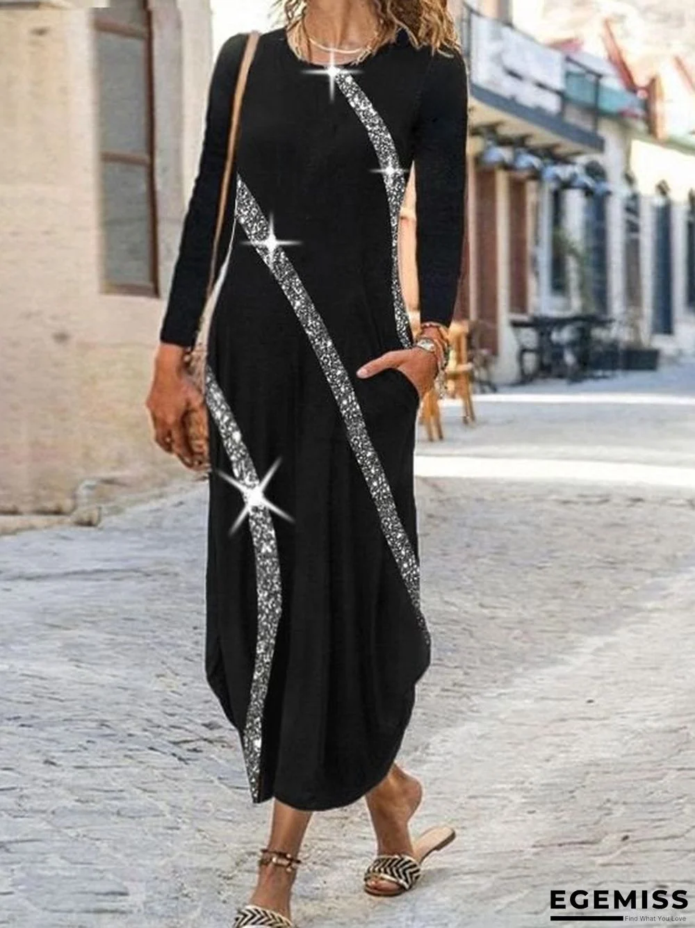 Long Sleeve Casual A-Line Dresses Black Dresses | EGEMISS