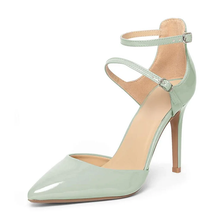 Light Green Pointed Toe Ankle Trap   Heels Pumps Vdcoo