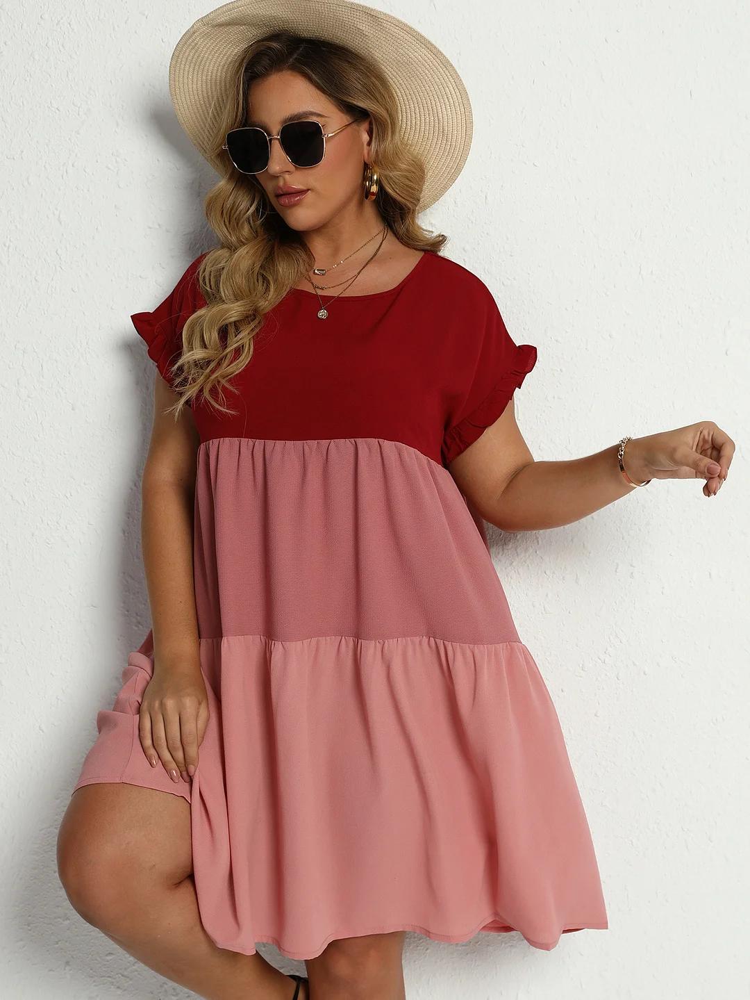 Contrast Color High Waist Loose Dress