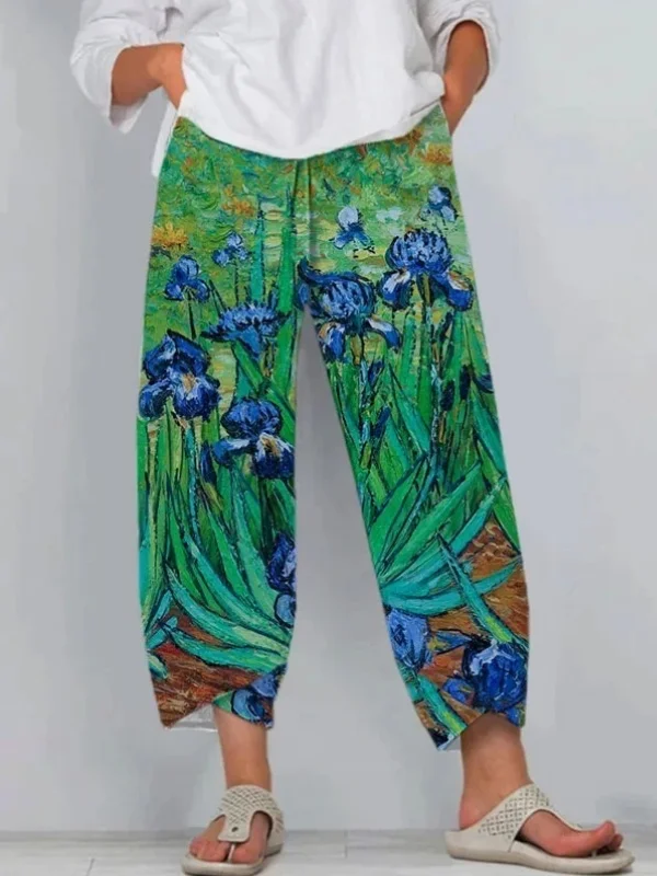 Women's World Famous Painter Iris Painting Print Casual Pants