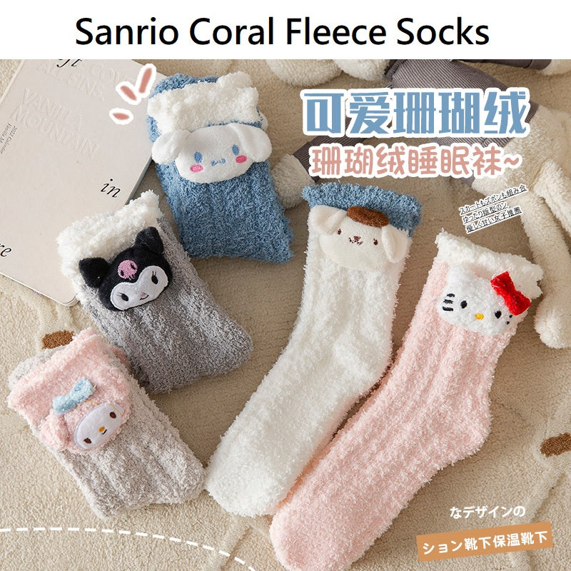 Hello Kitty My Melody Kuromi Cinnamoroll Pompompurin Women Thickened Coral Velvet Socks One Size Fits All Holiday Gifts A Cute Shop - Inspired by You For The Cute Soul 