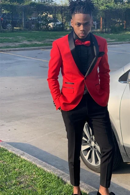 Prom tux hotsell with red dress