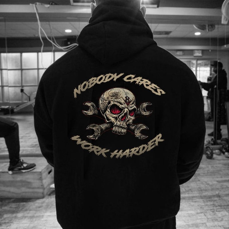 UPRANDY Skull Nobody Cares Work Harder Men's Hoodie -  UPRANDY