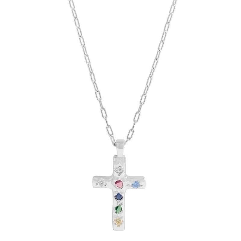 Streetwear Cross Copper Inlay Zircon Pendant Necklace