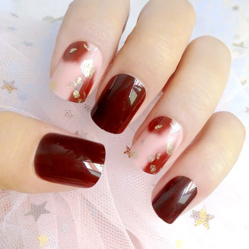 24Pcs Gradient Gray Artificial Fake Nails Marble Patterns Short False Nails With Design Full Cover Finger Tip Manicure Tool-Nail Inspo