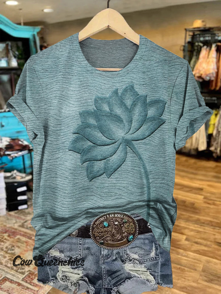 Vintage Floral Art Print Casaul Short Sleeve T-shirt Multicolor / S