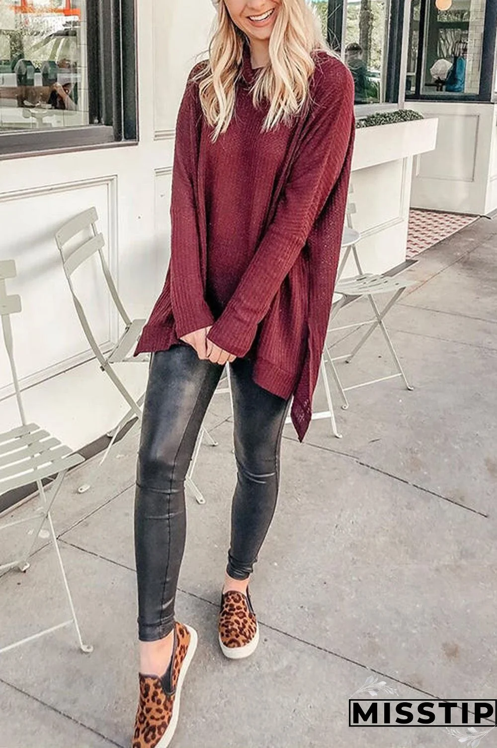 Cowl Neck Slit Sweater