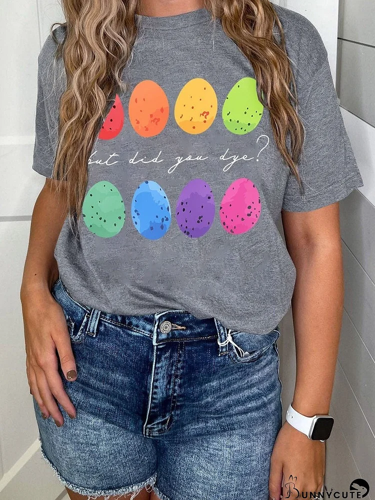 Gray Easter Eggs Graphic Print Tee with Crew Neck