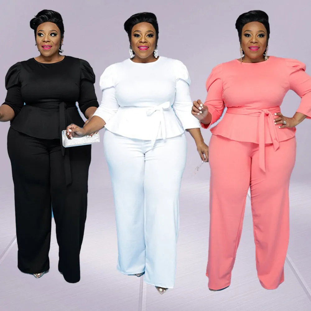 Two Piece Set Women Plus Size Sets 5xl Fall Fashion Solid Round Collar Half Sleeves Office Ladies Outfits Wholesale Dropshipping