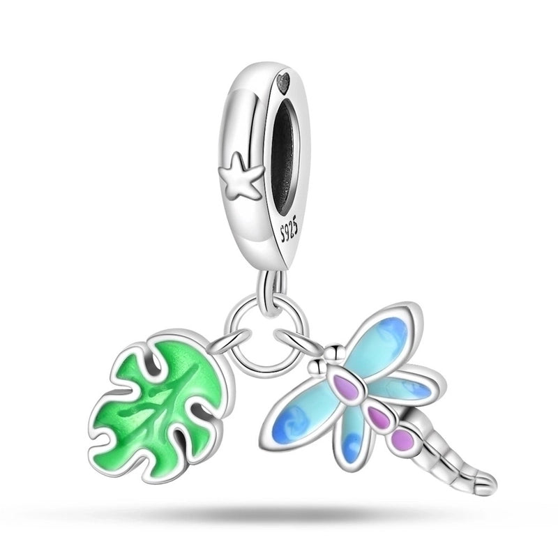 1 Piece Hole 4~4.9mm 925 Sterling Silver Zircon Insect Leaves Dragonfly Polished Pendant Jewelry Accessories