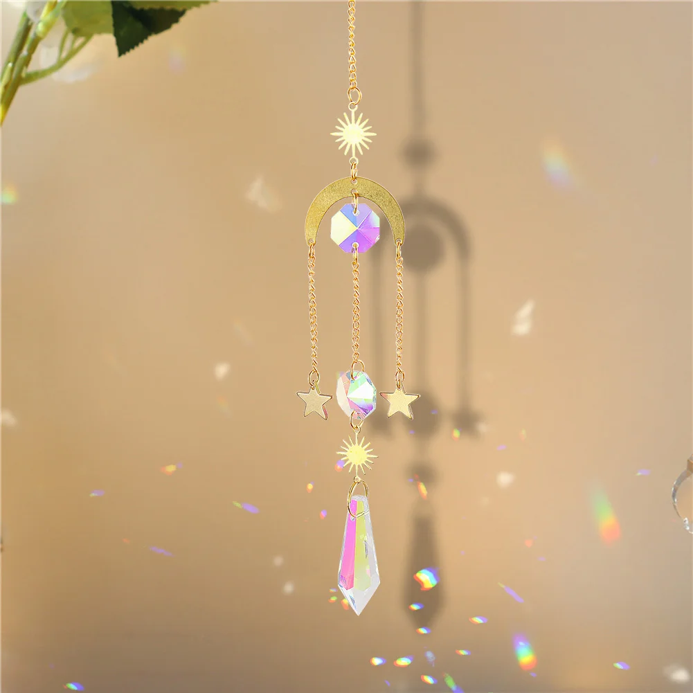 Hanging Crystal Light Catcher Metal Moon Sun Garden Wall Wind Chime (62)