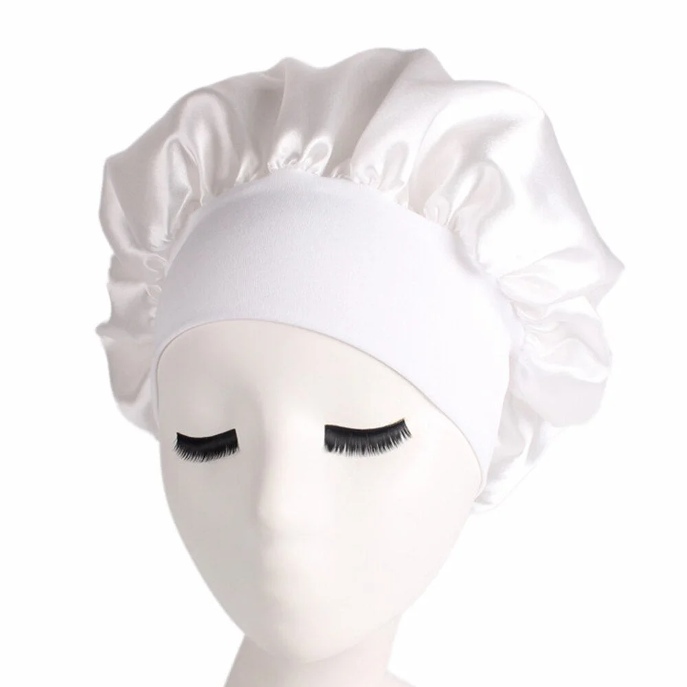 New Soft Silk Women Night Sleep Head Wear Shower Wrap Cap Adjustable Ladies Long Hair Care Bonnet Scraf Satin Hat Accessories