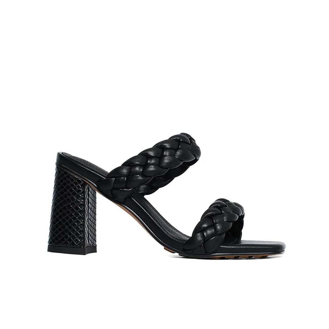 80mm Women's Braided  Square Open Toe Backless Block Double Straps Sandals-vocosishoes