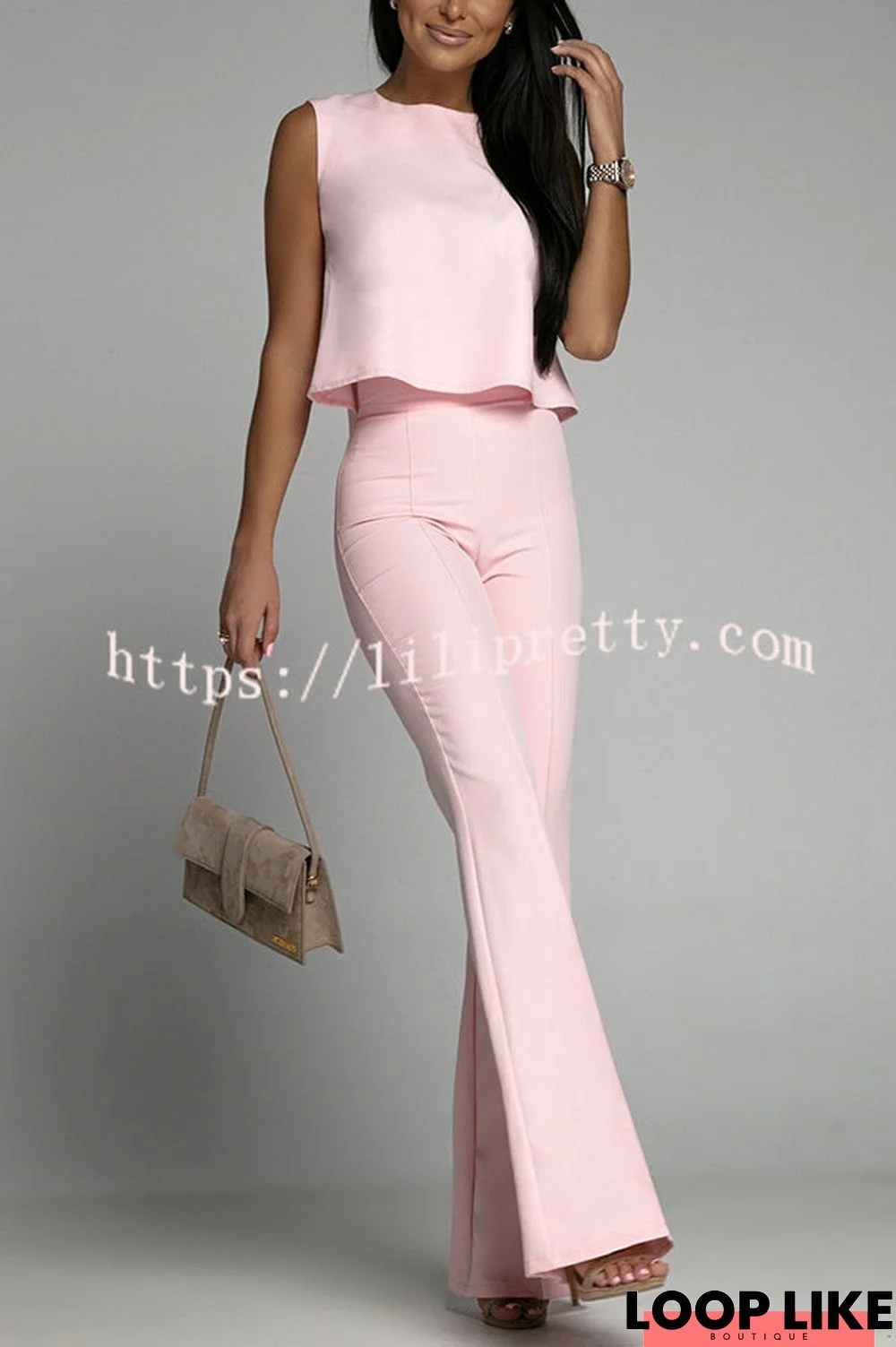 Awaiting Answers Solid Sleeveless Top+Slim Pants Suit